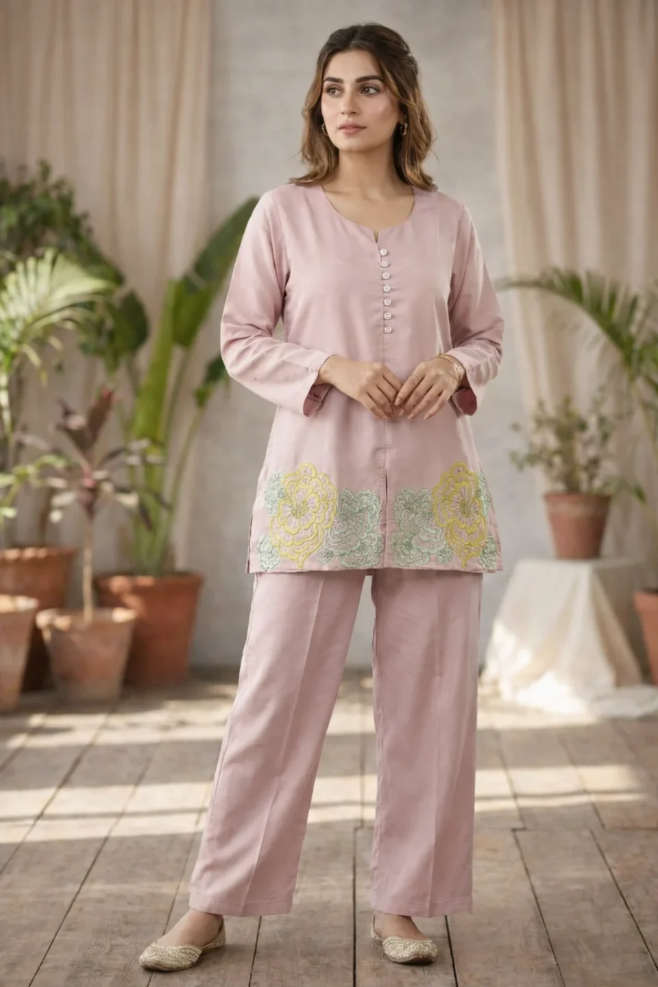 Blush Pink Embroidered Co-Ord Set