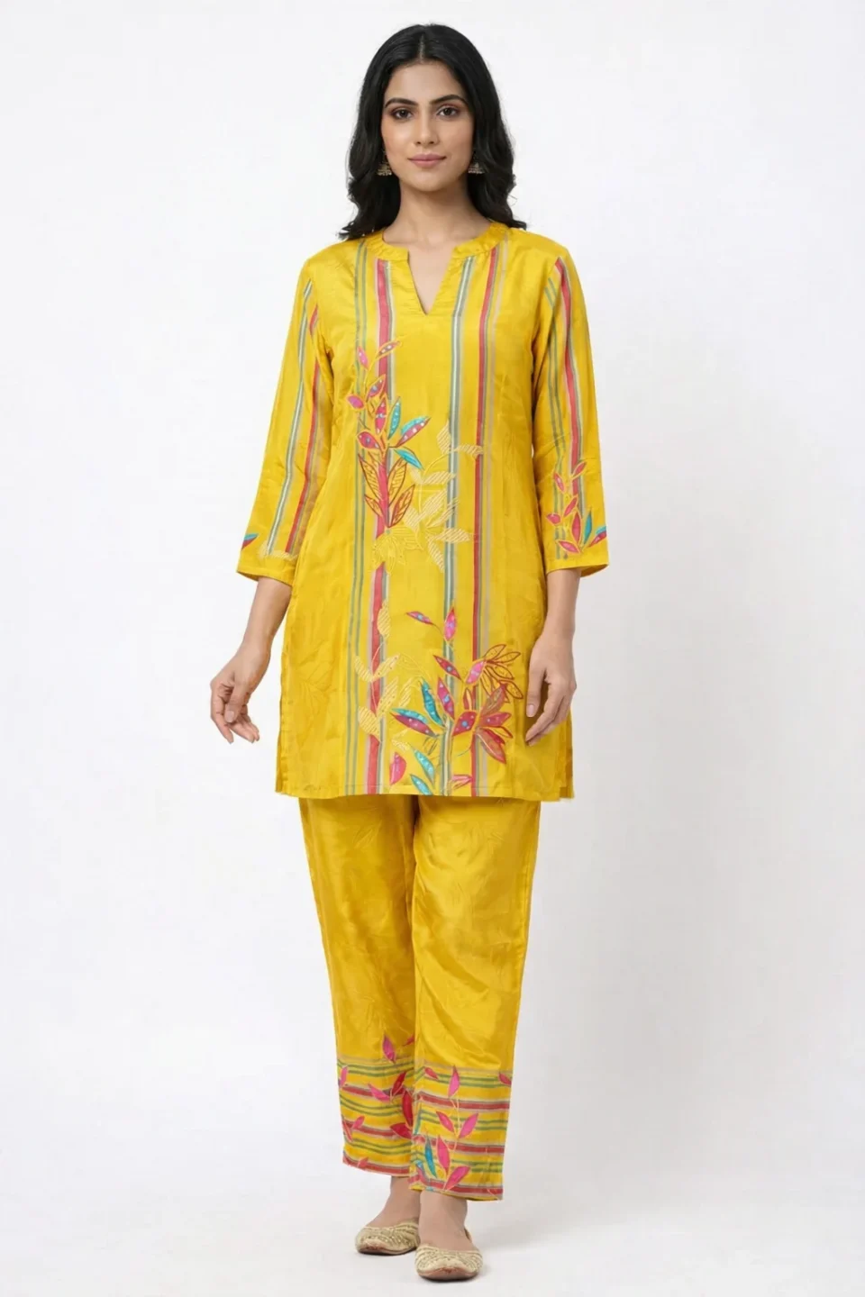 Women Mustard Yellow Printed cord set
