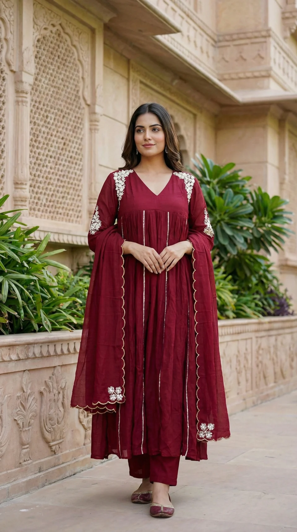 Deep Burgundy Embroidered Anarkali Kurta Set