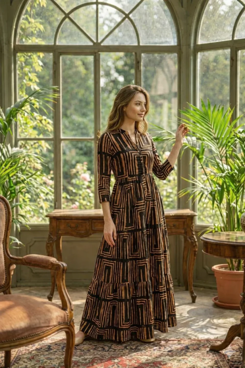 Midnight Rust Geometric Tiered Maxi