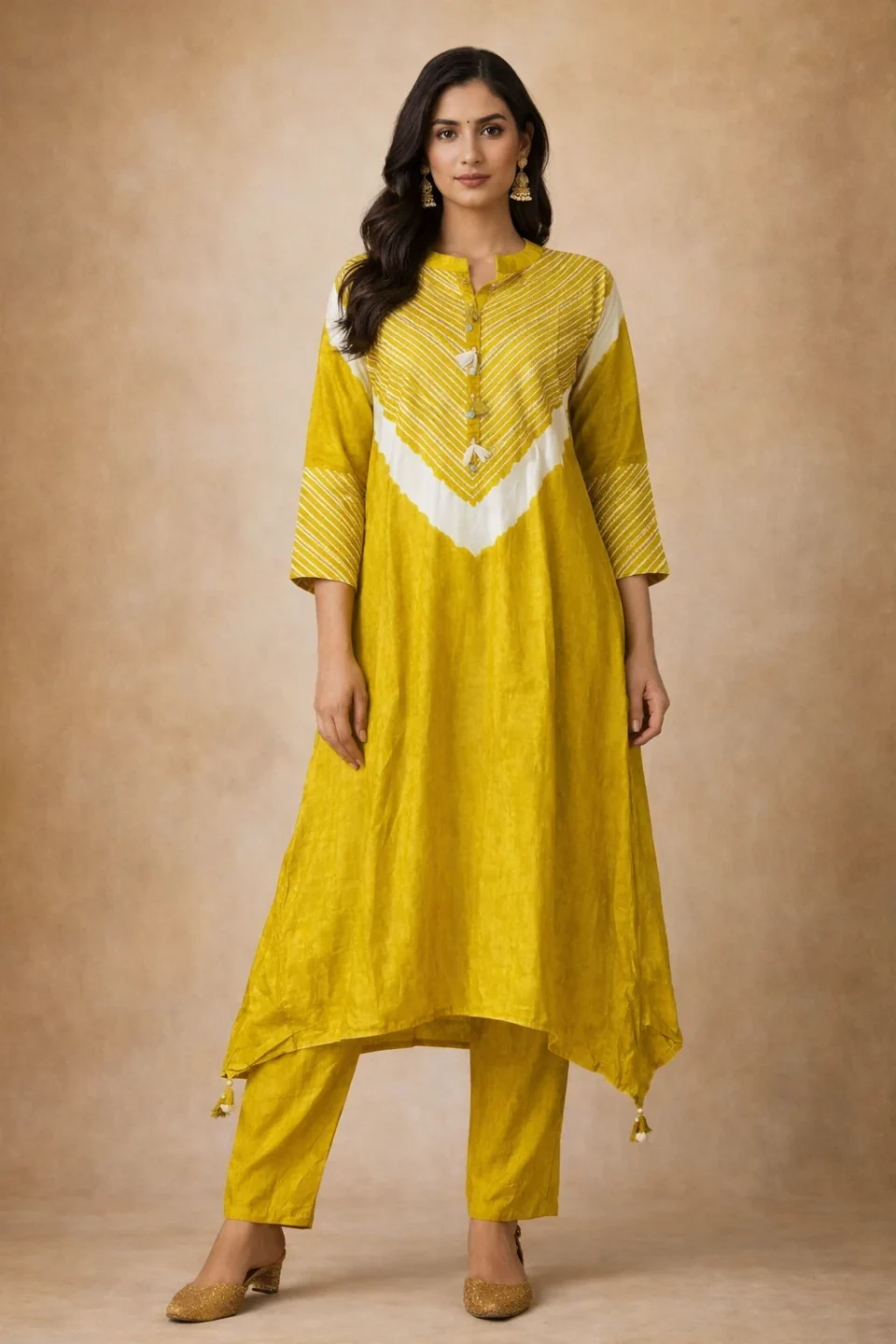 Mustard Yellow High-Low Kurti Set