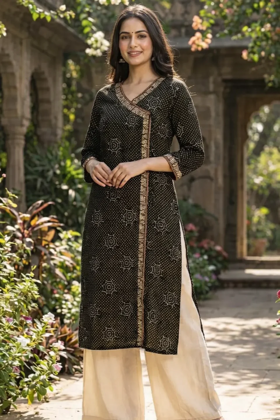 Royal Black Printed Long Kurti
