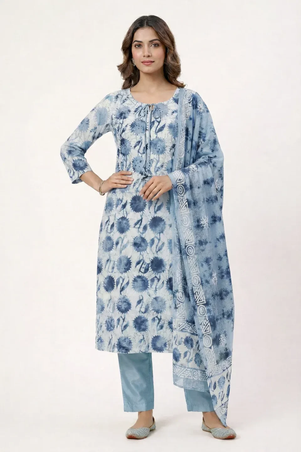 Blue Tie-Dye Printed Kurta Set with Dupatta