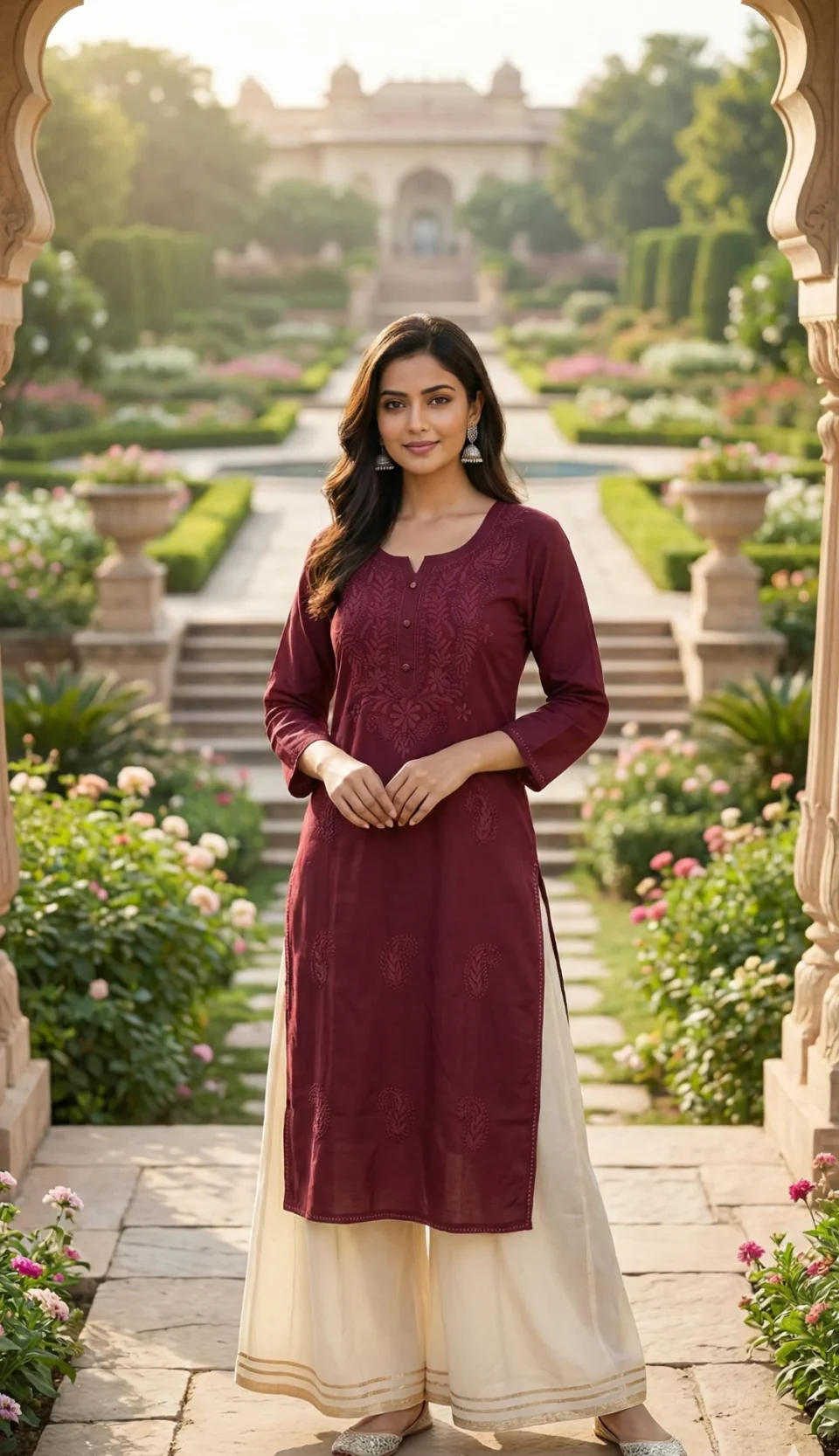 Maroon Embroidery Long Kurti
