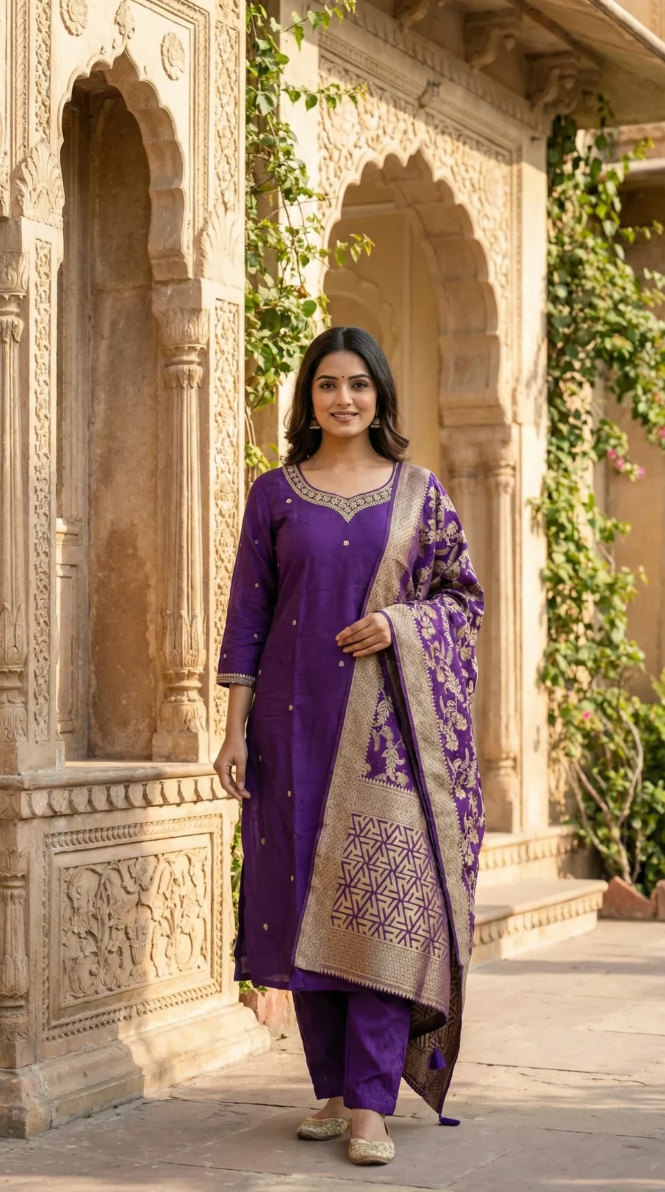 Royal Purple Banarasi Silk Dupatta Kurta Set