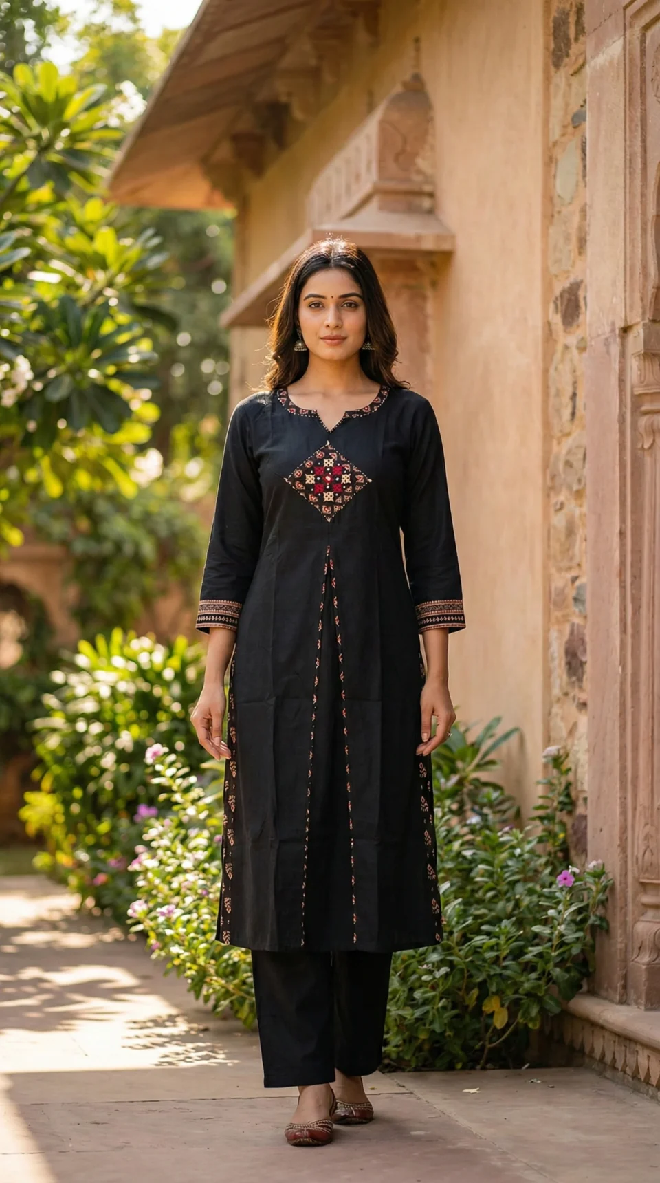 Black Embroidered Kurti Set