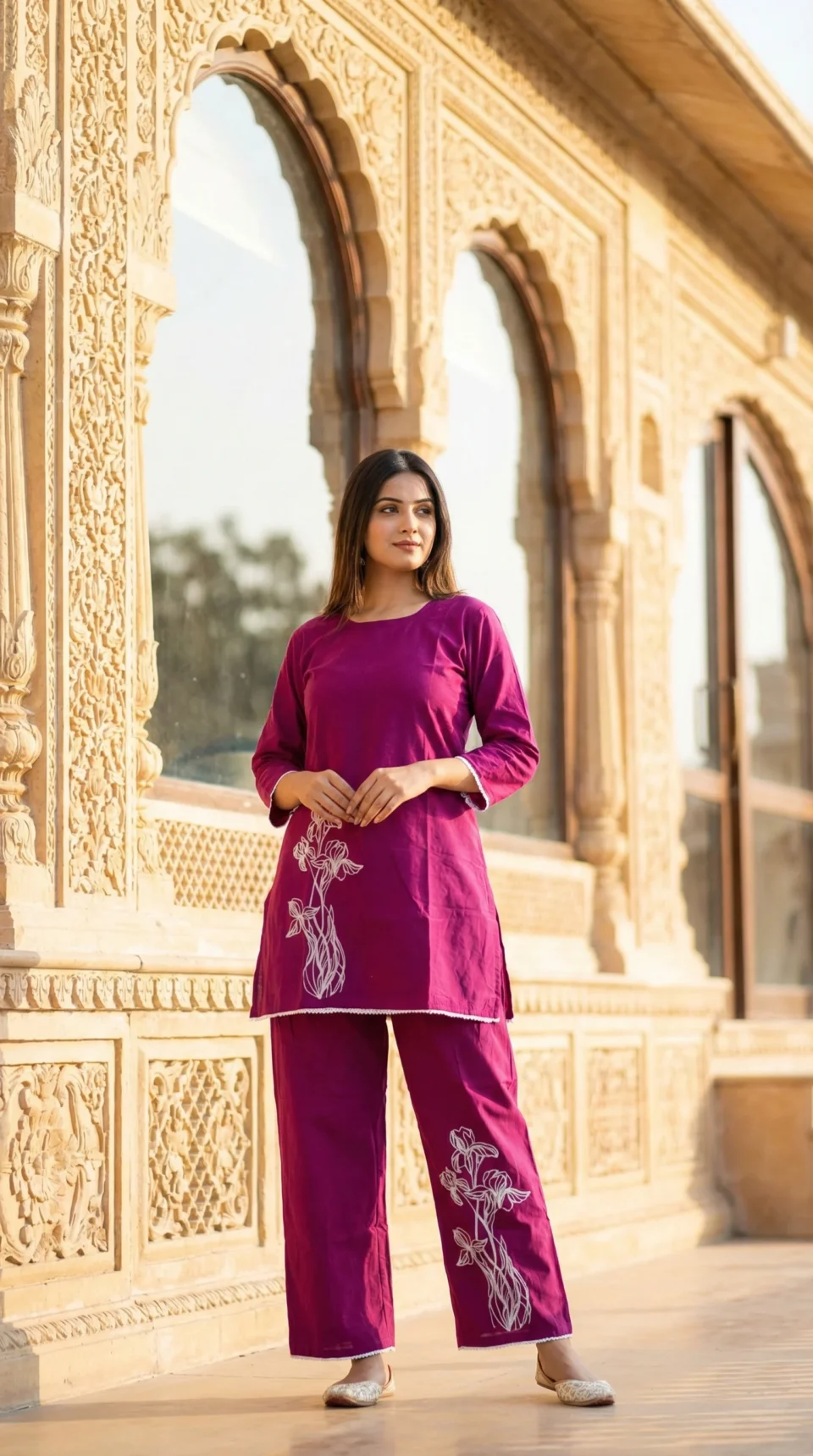 Magenta Floral Embroidered Co-ord Set