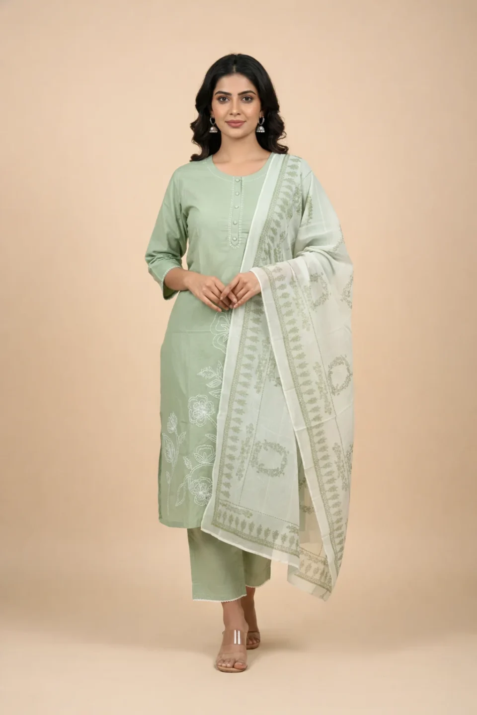 Sage Bloom Embroidered Kurta Set