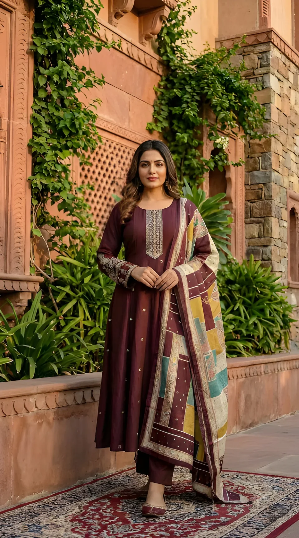 Royal Maroon Embroidered Anarkali Set