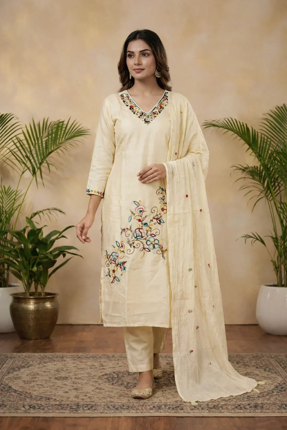 Buttercream Embroidered Kurta Set