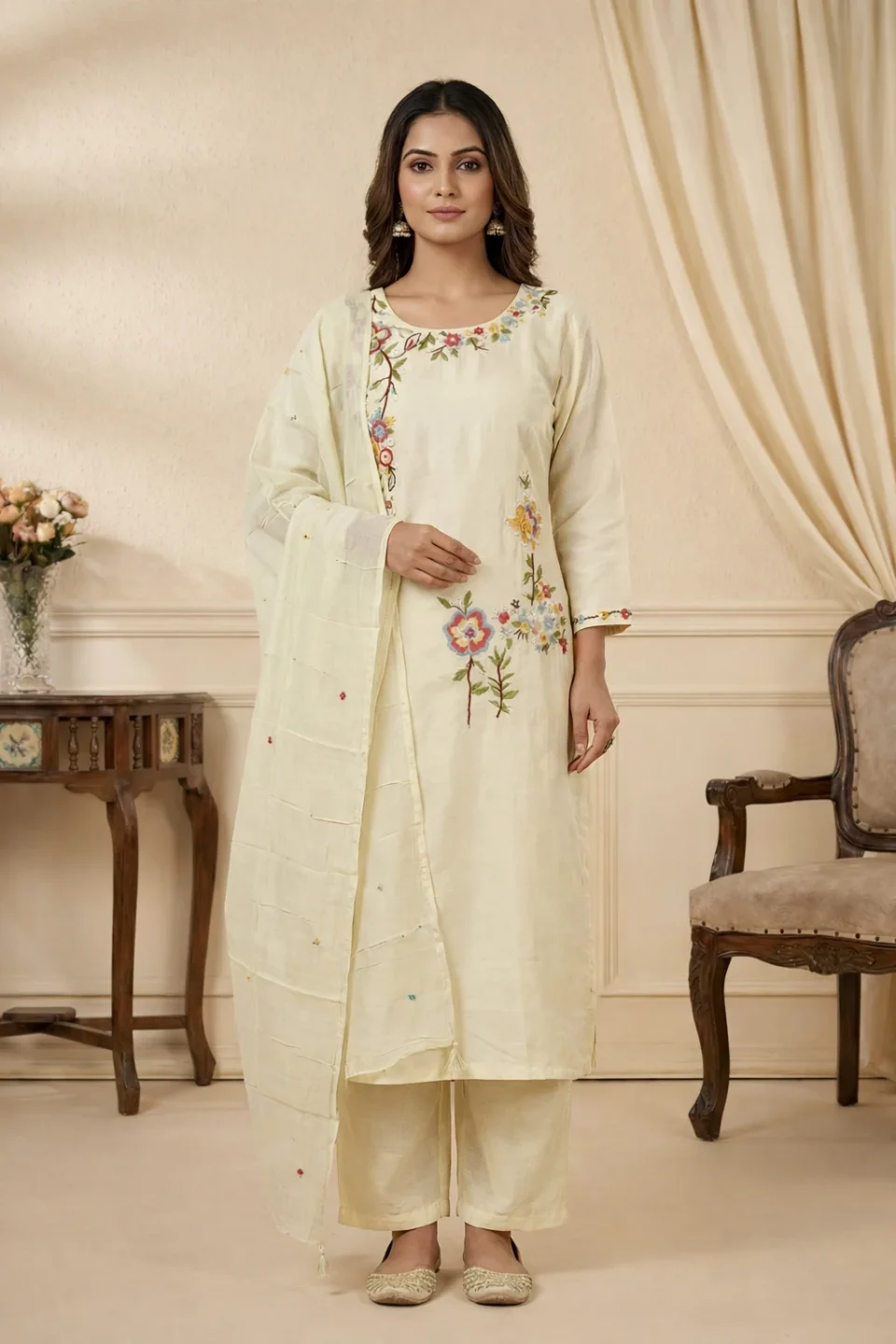 Ivory Embroidered Kurta Set