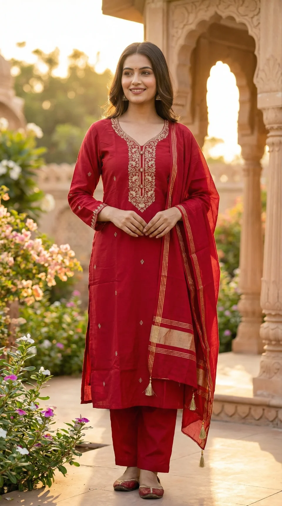 Crimson Red Embroidered 3 Piece Suit