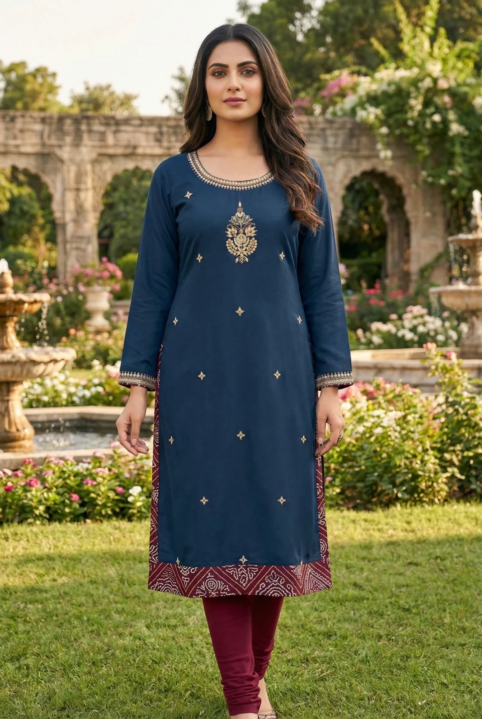 Navy Blue Embroidered Kurti