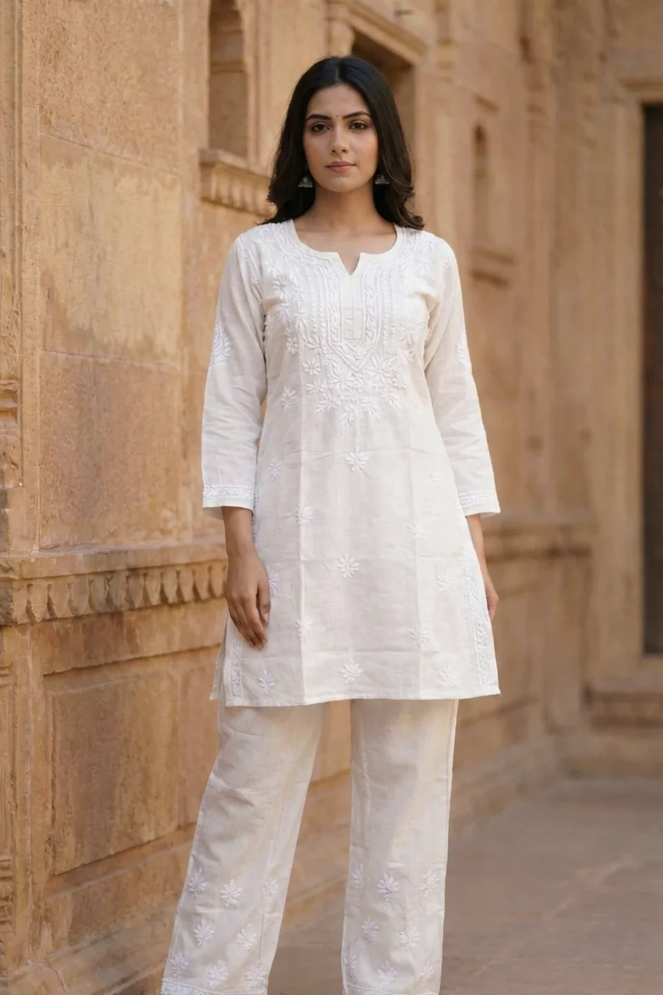 Ivory White Embroidered Kurta Set