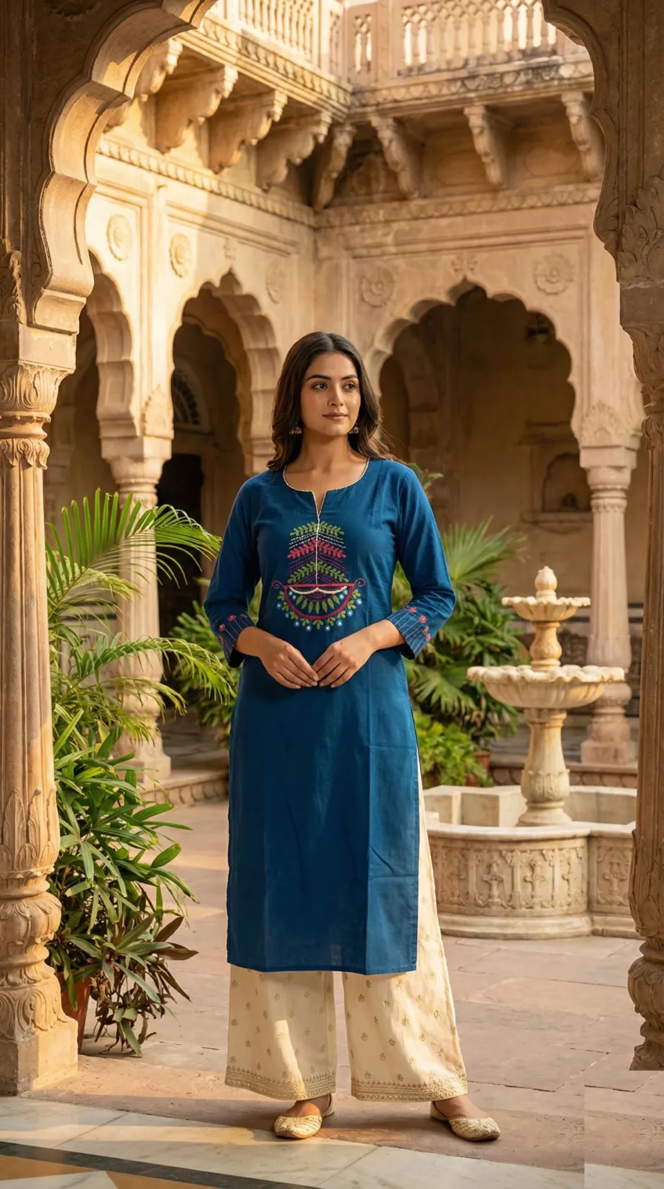 Navy Blue Embroidery Long Kurti