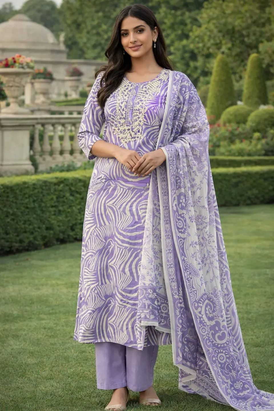 Lavender Printed Kurti Set