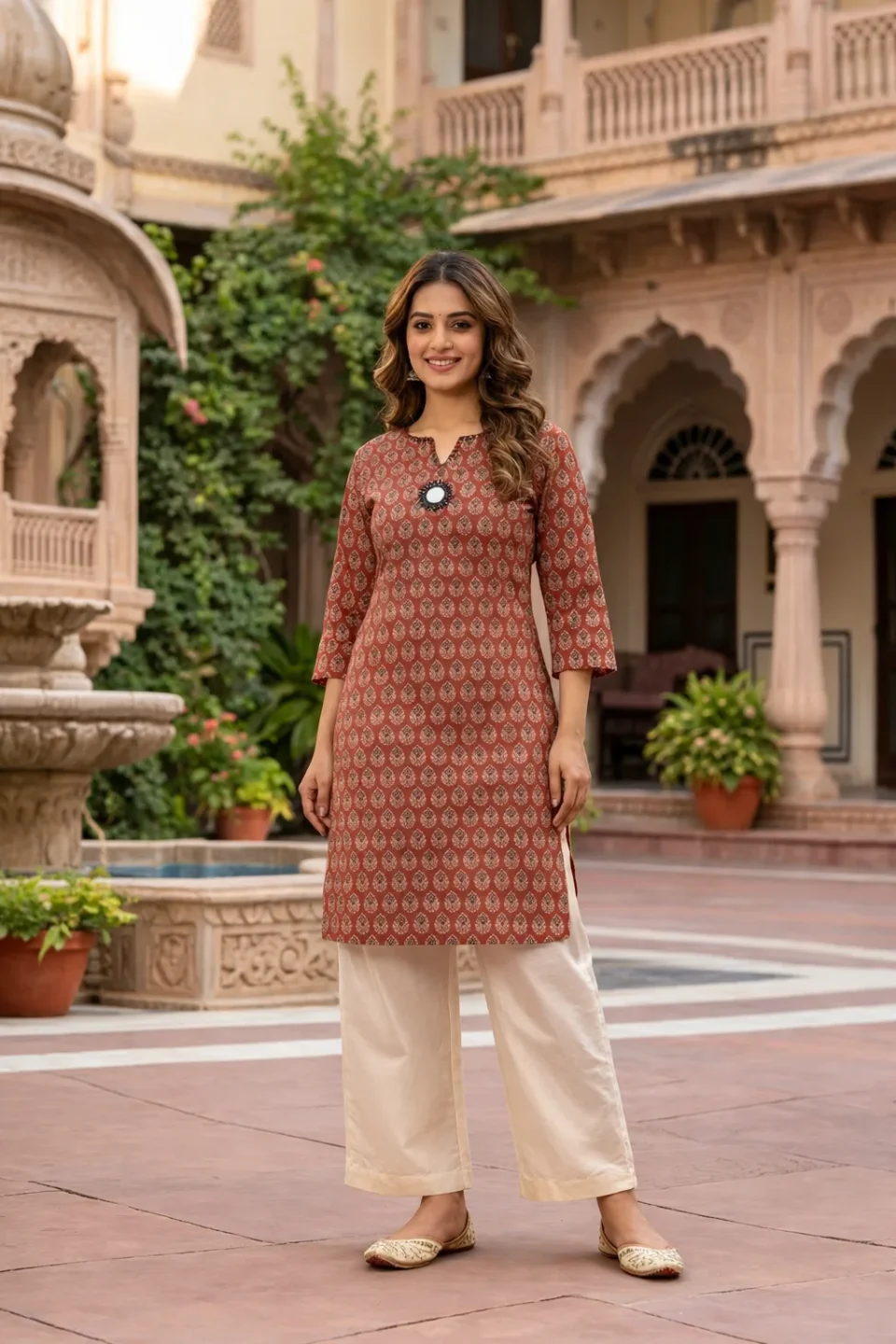 Rust Red Printed Short Kurti