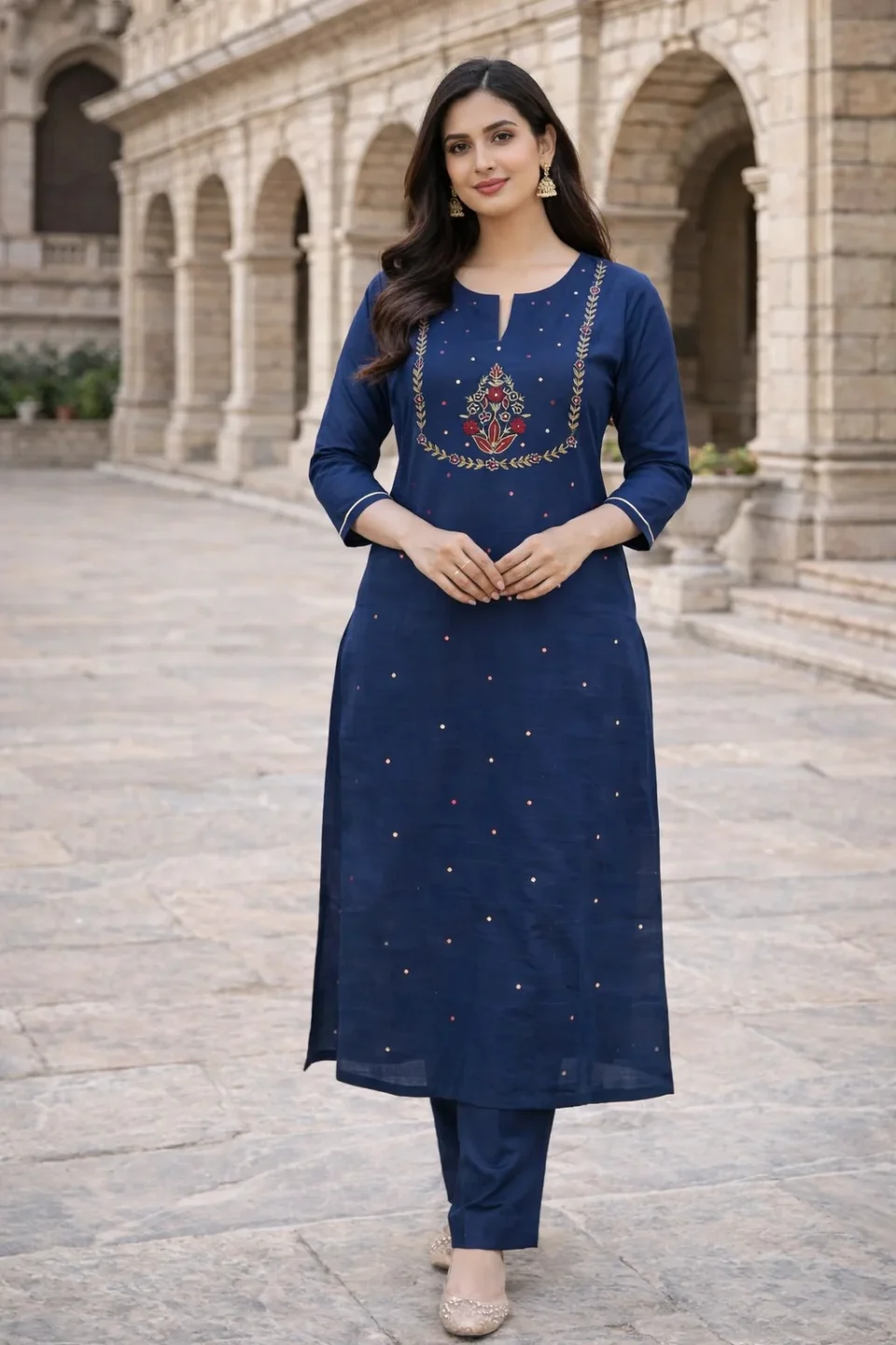Navy Blue Embroidered Kurta Set