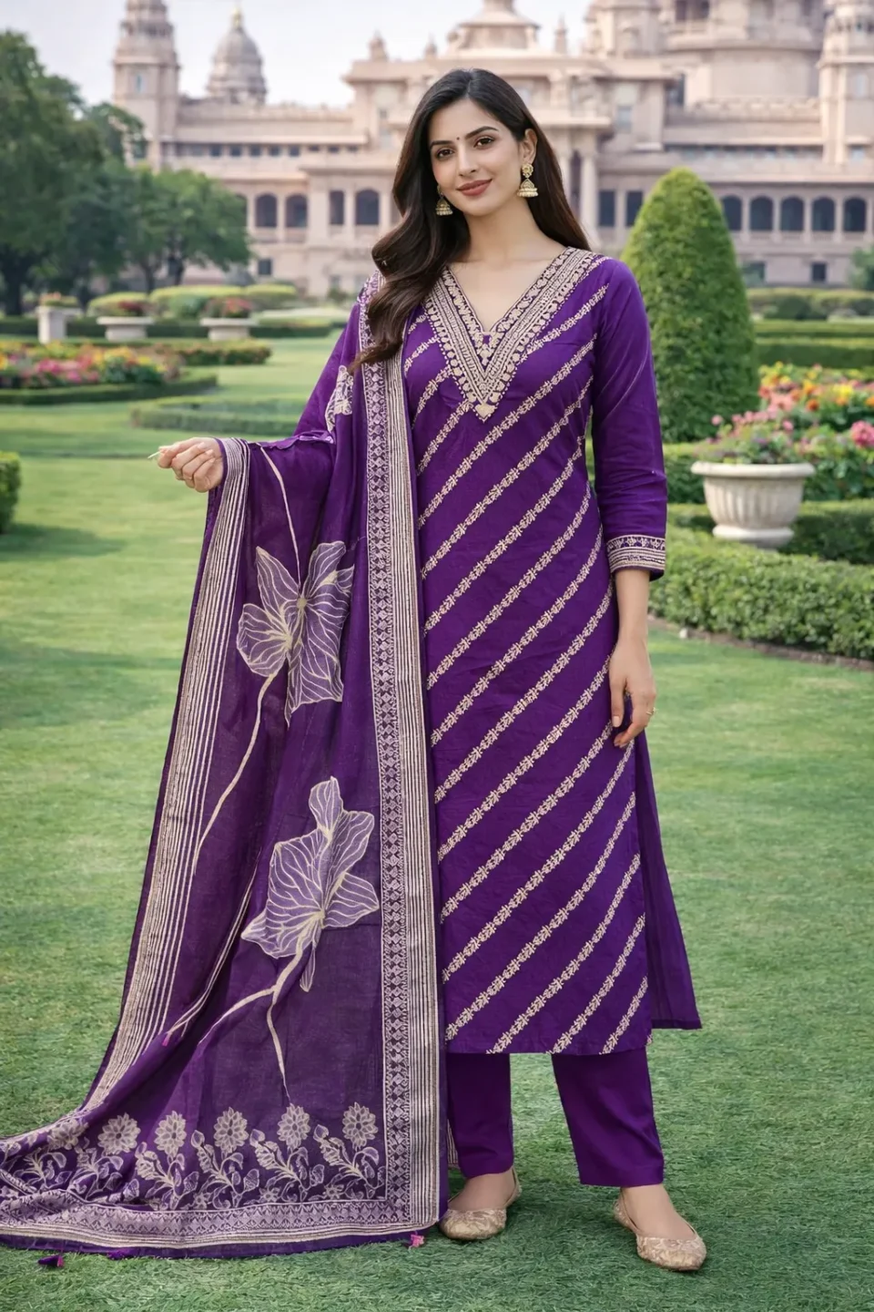 Royal Purple Embroidered Kurti Set