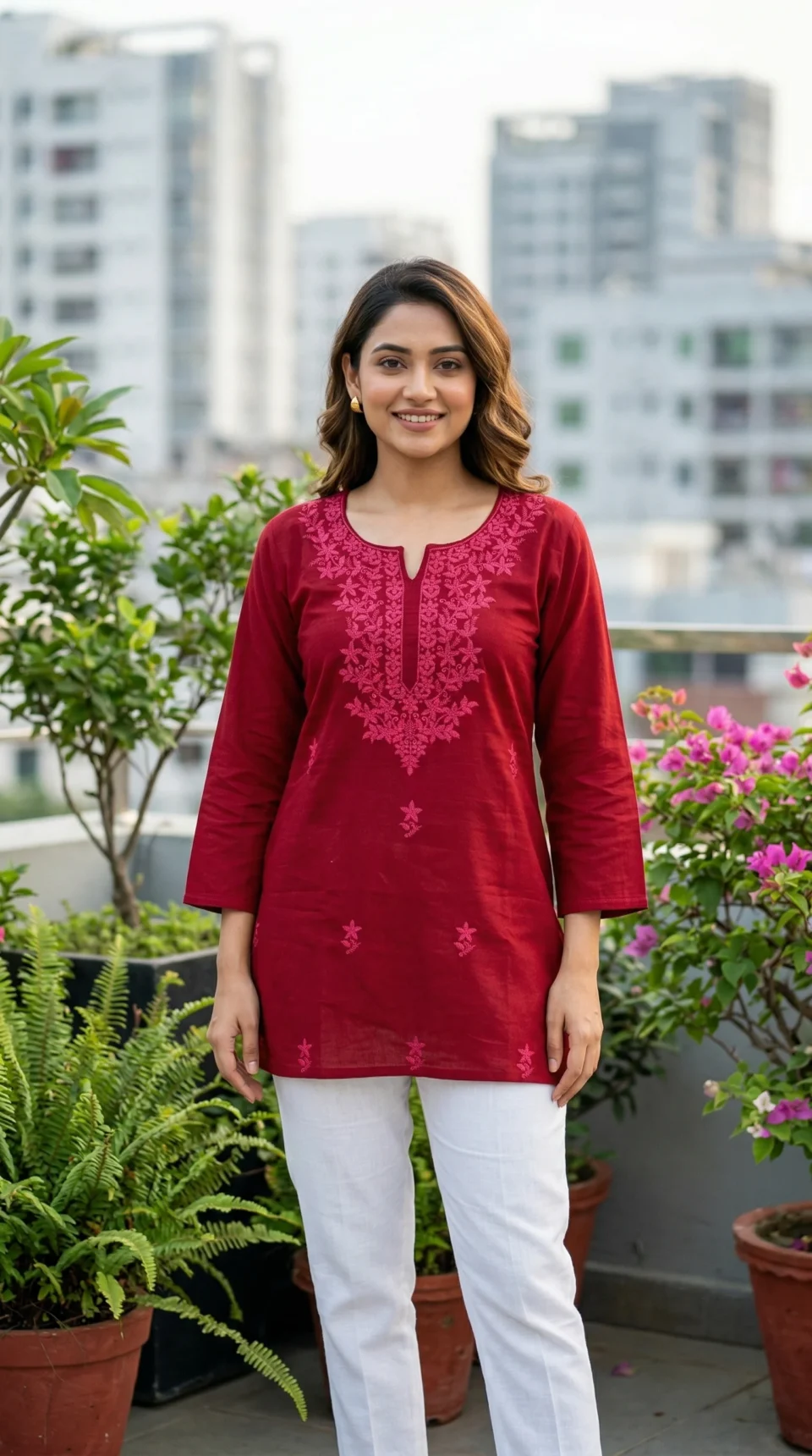 Embroidered Red Short Kurti