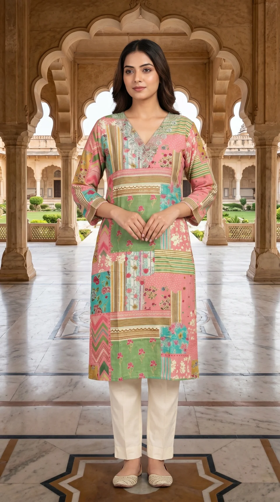 Onion Pink Printed Silk Blend Kurti
