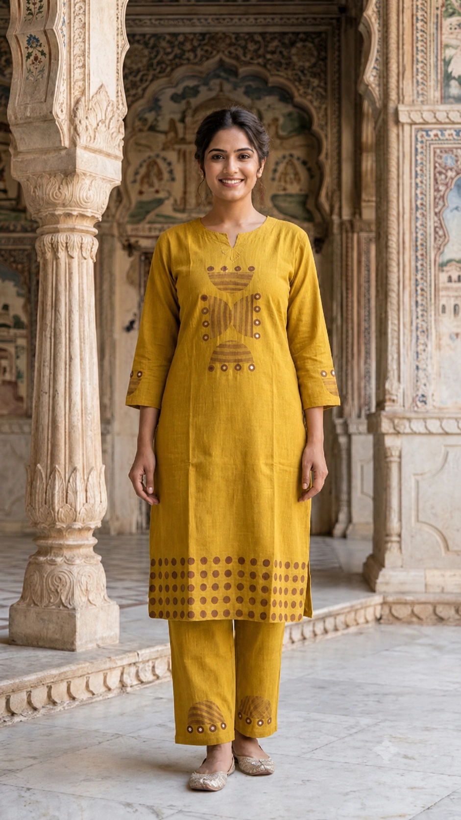 Mustard Khadi Cotton Co-Ord Set