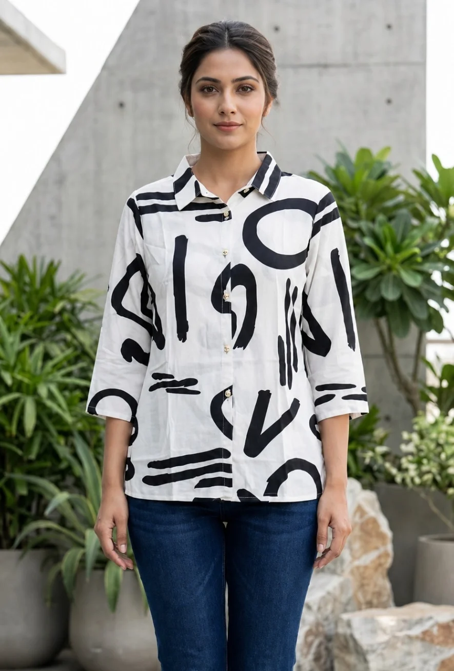 Black & White Abstract Print Shirt Top