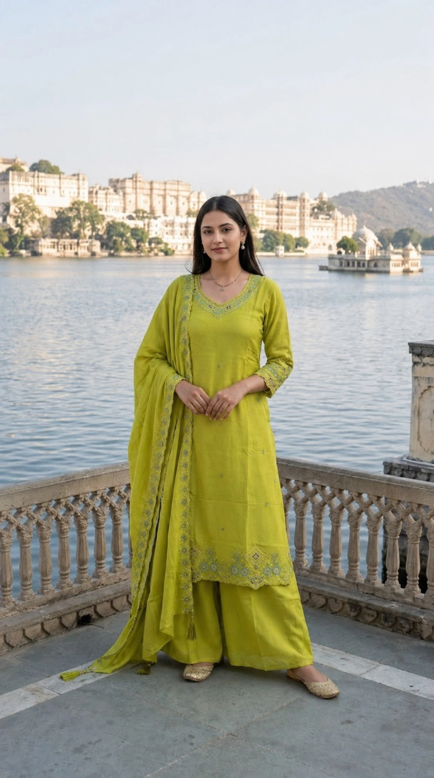 Lemon Yellow Mul Cotton Kurti Set with Palazzo