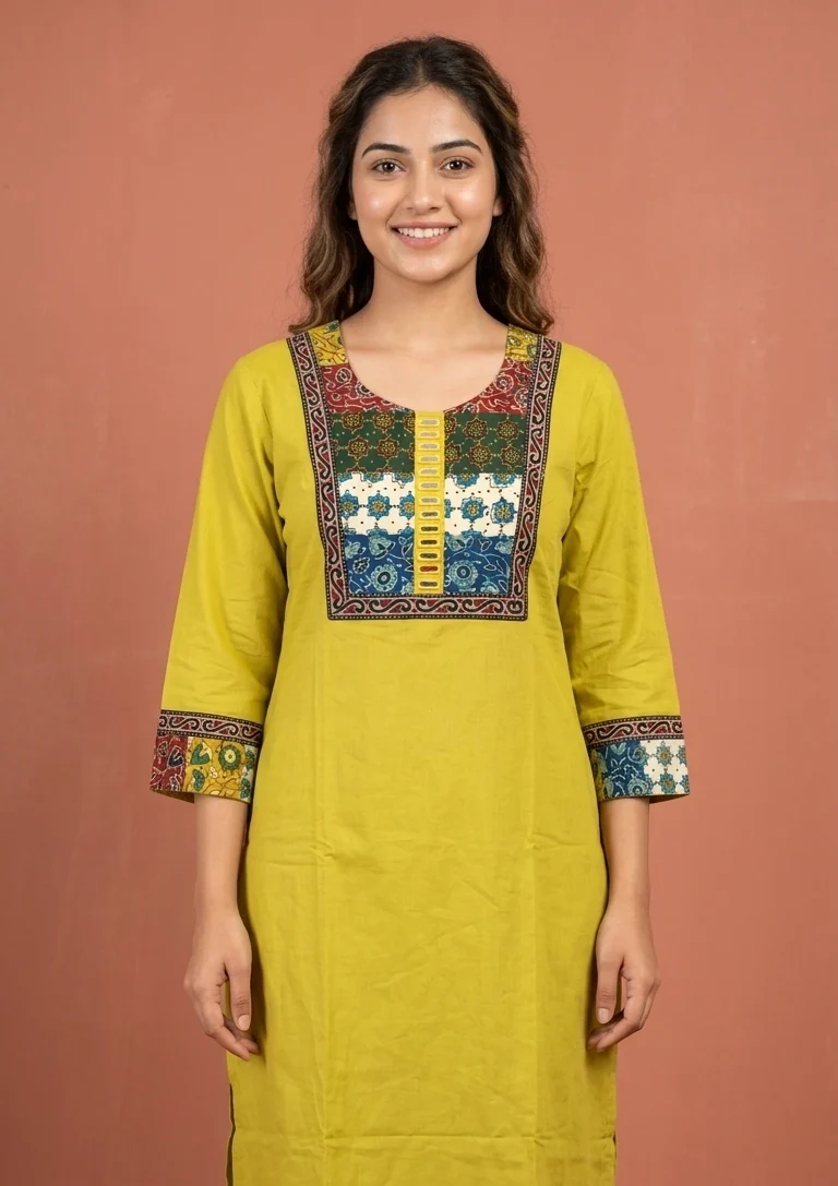 Mustard Yellow Mul Cotton Kurta Set with Palazzo