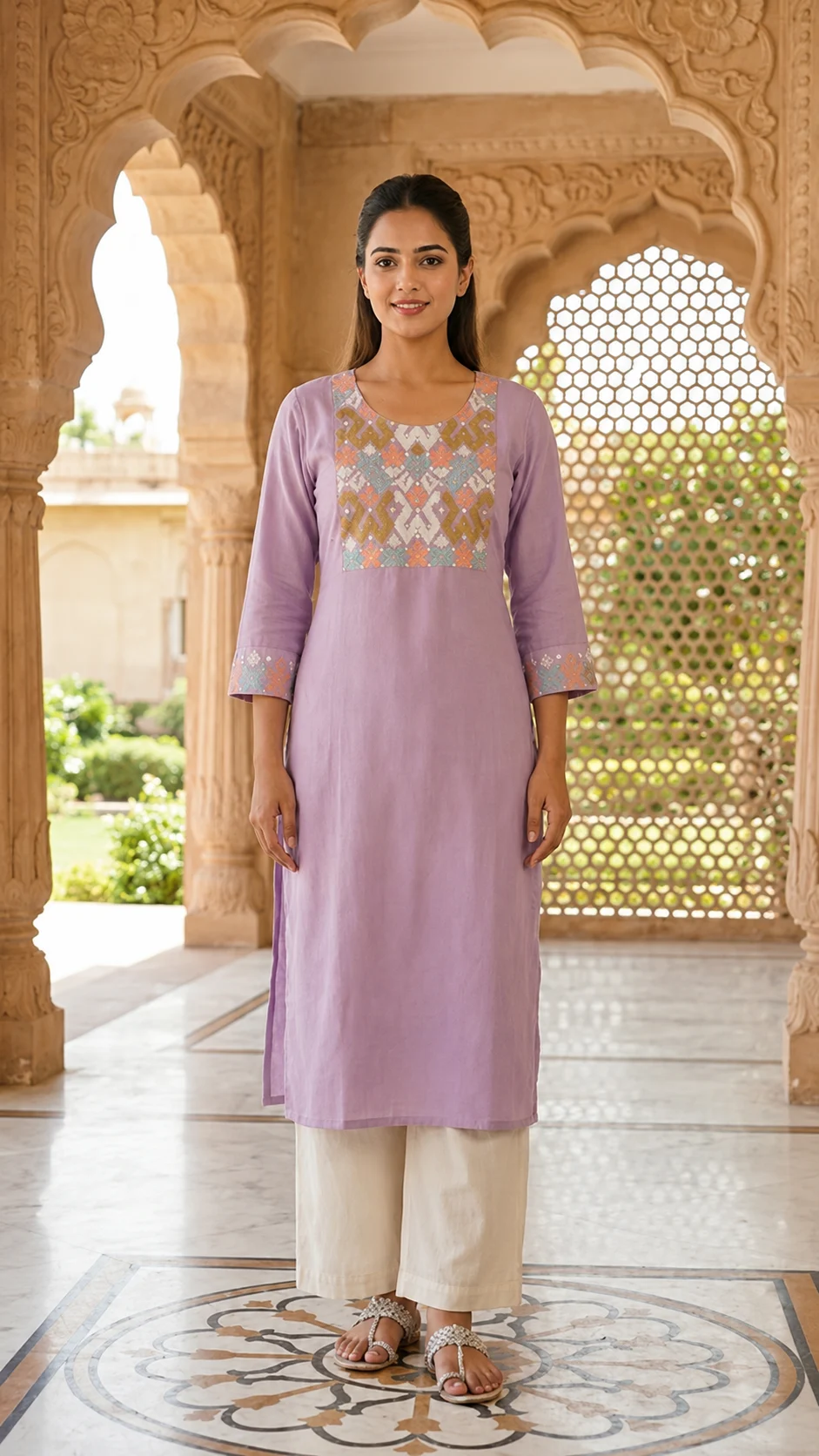 Lavender Printed Straight Kurti
