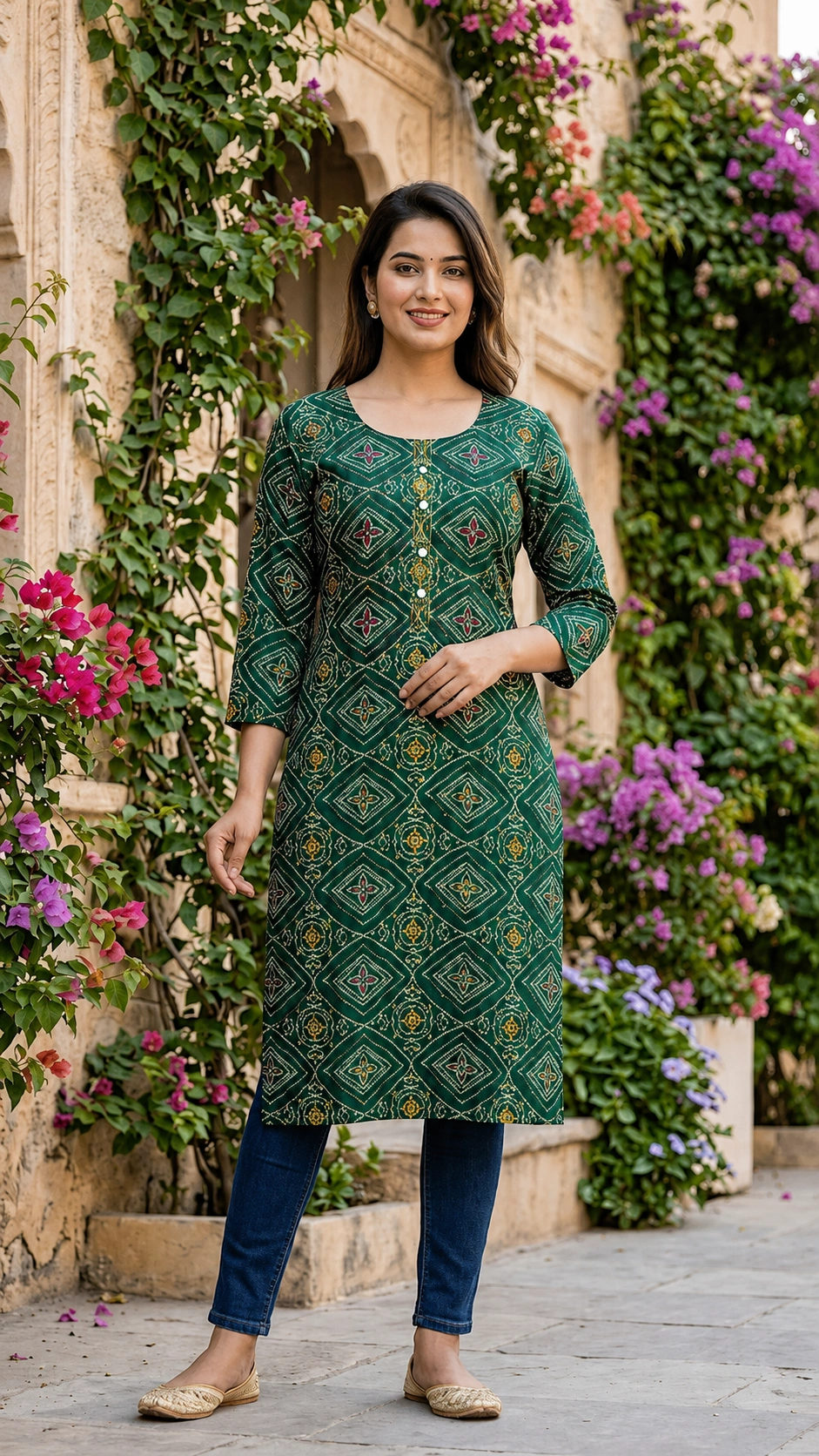 Green Mul Cotton Printed Kurti