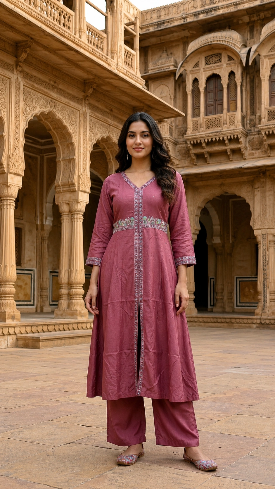 Dusty Rose Pink Mul Cotton Anarkali Kurta Set