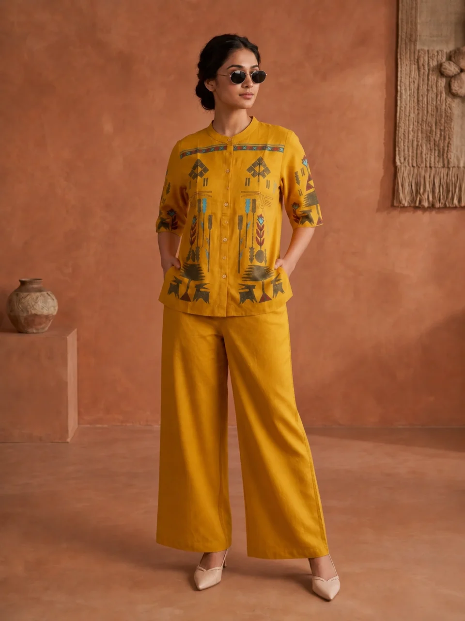 Mustard Yellow Pure Cotton Printed Co-ord Set